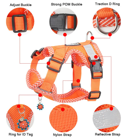 4-point  Reflective Mesh Dog Harness Chest Vest